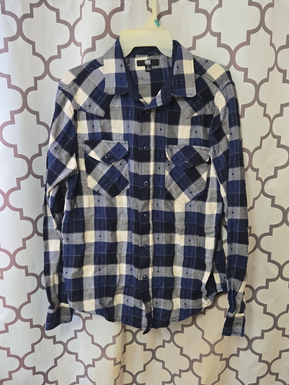 Frye Navy and White Plaid Button-Down Shirt